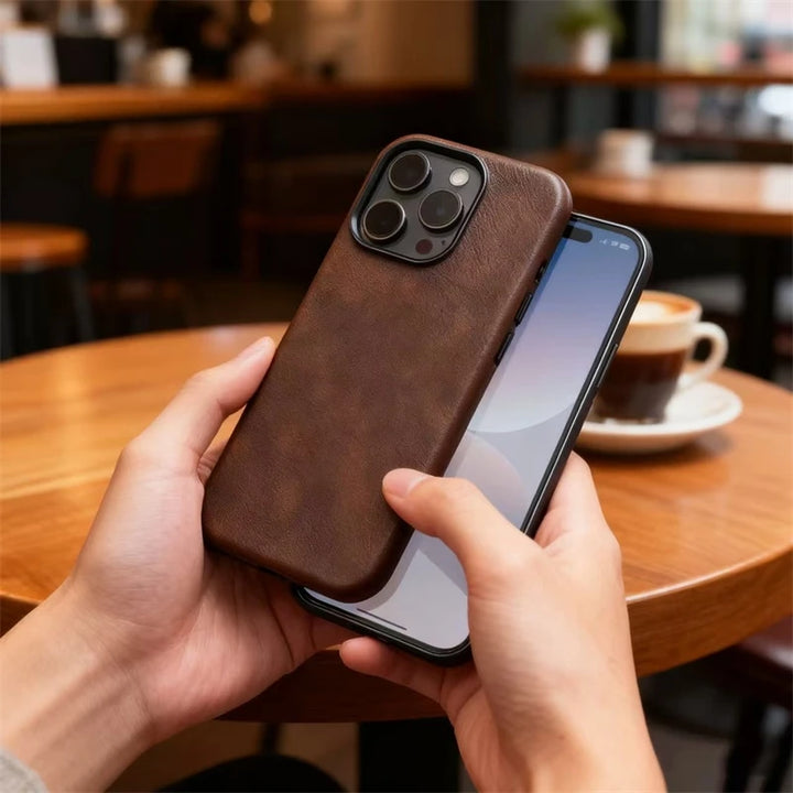 Retro Crazy Horse Leather Magnetic Phone Case for iPhone 17 16 15 Pro Max 12 13 14 Matte Wireless Charge Shockproof Back Cover