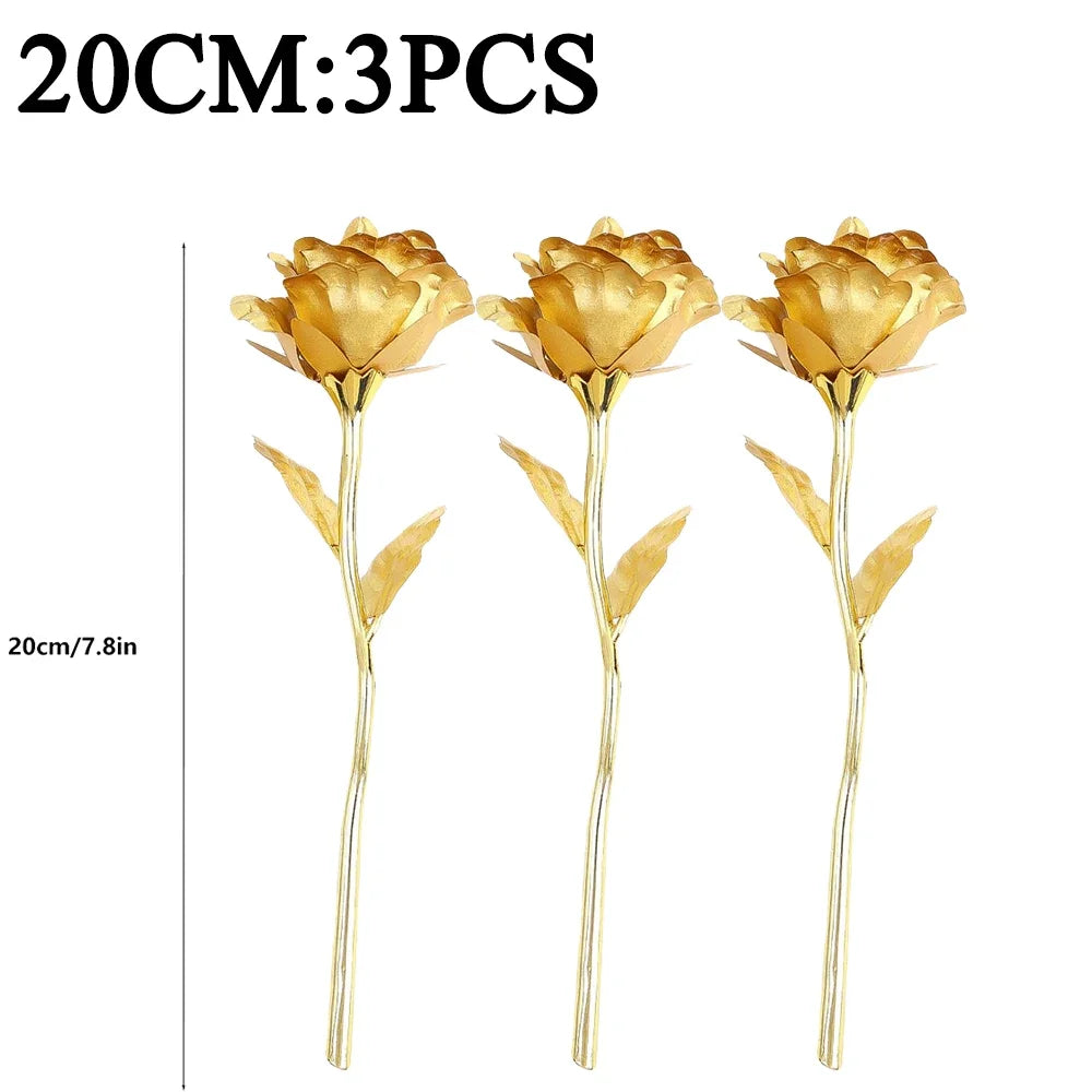 1/3Pcs Golden Foil Roses Valentine Day Gifts Simulation Flowers Artificial Roses Beauty Golden Flowers for Wedding Decoration