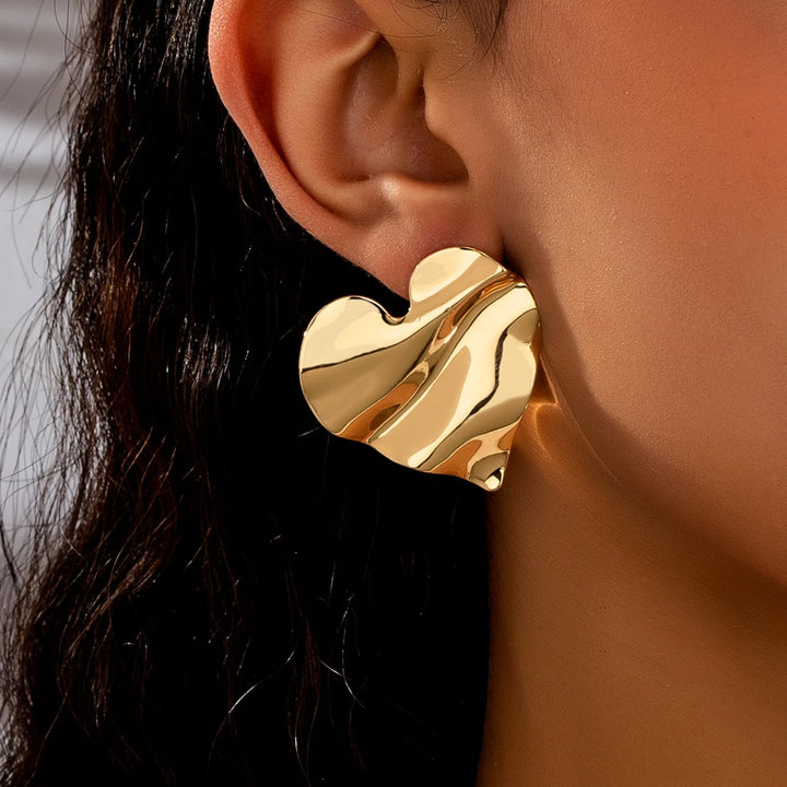 1pair Fashionable Heart Shaped Metal Earrings Valentine's Day Jewelry