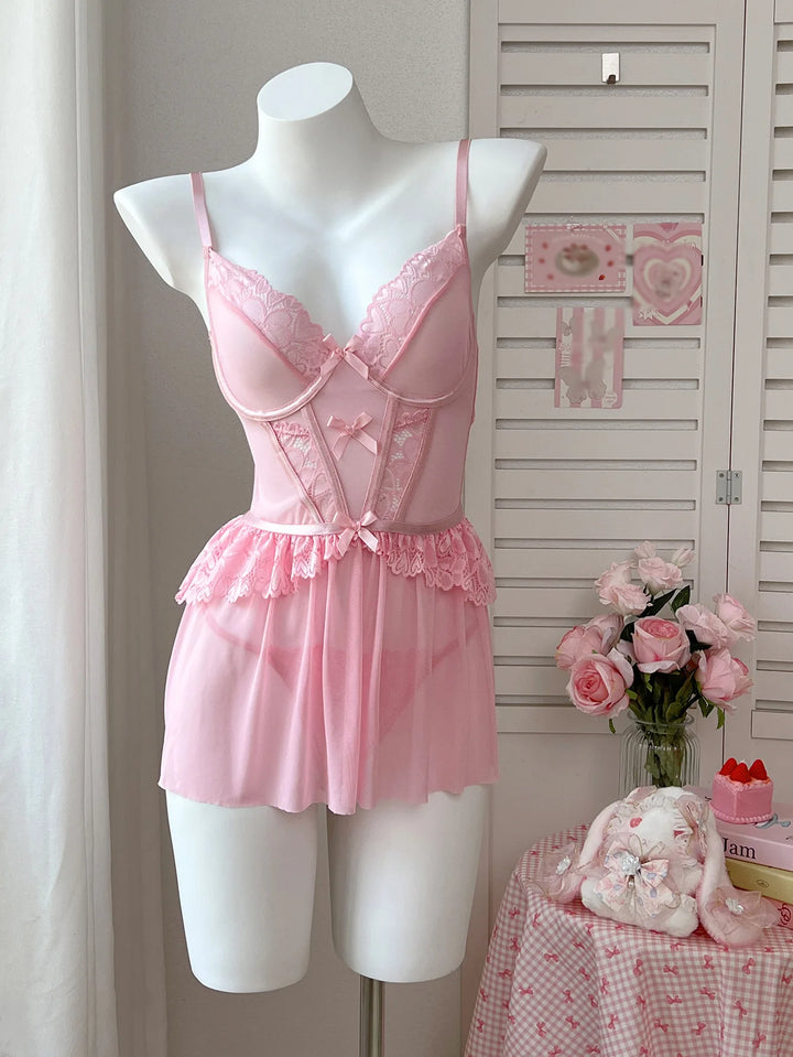 Lingerie Saint-Valentin Romantique - Ensemble 2 Pièces Dentelle Col V Sexy