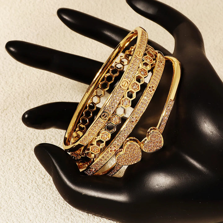 QYY Valentine's Day Simple Fashion Copper with Zirconia Open Bracelet Classic Woman's Jewelry Everyday Bracelets As Gifts