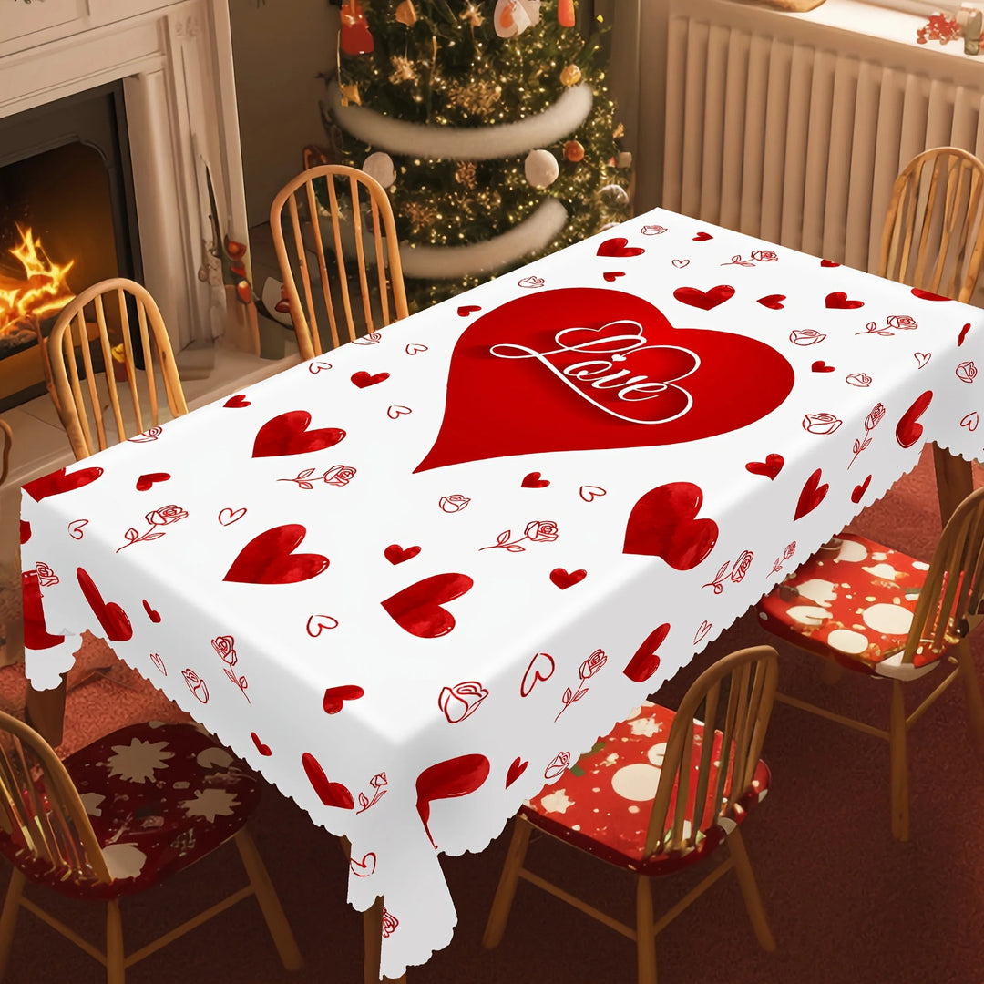 Nappe Saint-Valentin Imperméable Cœurs Roses Rouges - Décoration Table Mariage