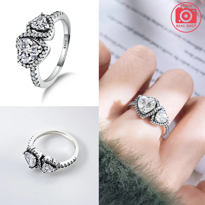 2025 Valentine's Day 925 Silver Black & Pink Heart Shiny Zircon Rings Trendy Ring for Women Love Gift DIY Fine Jewelry