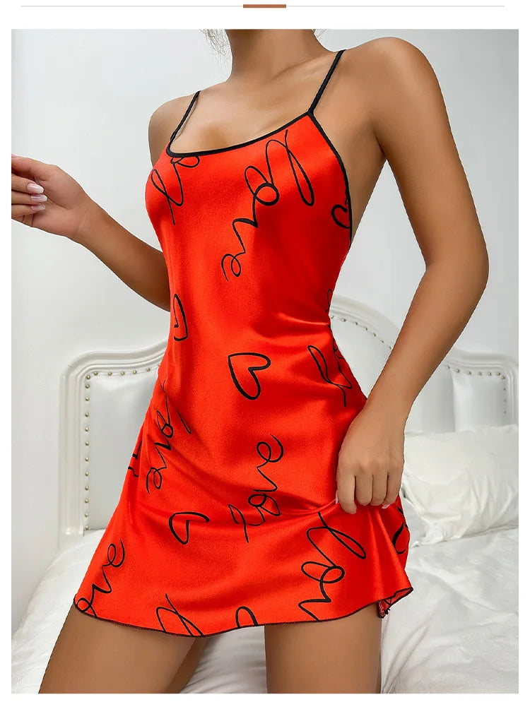 Nuisette Soie Saint-Valentin Sexy - Chemise Nuit Courte Bretelles Femme