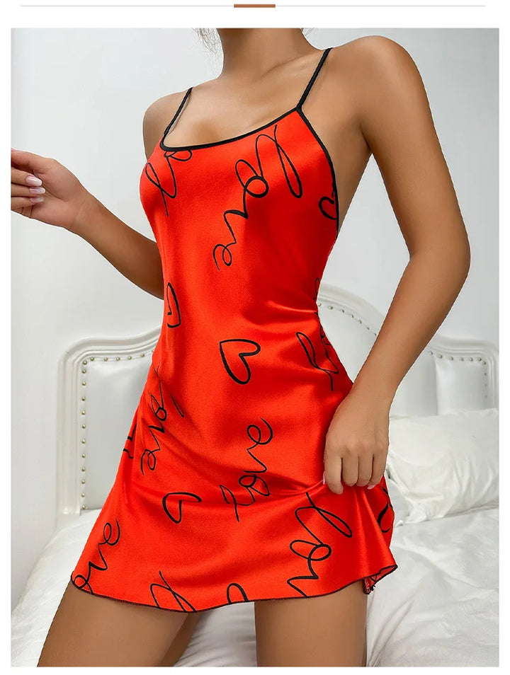 Nuisette Soie Saint-Valentin Sexy - Chemise Nuit Courte Bretelles Femme