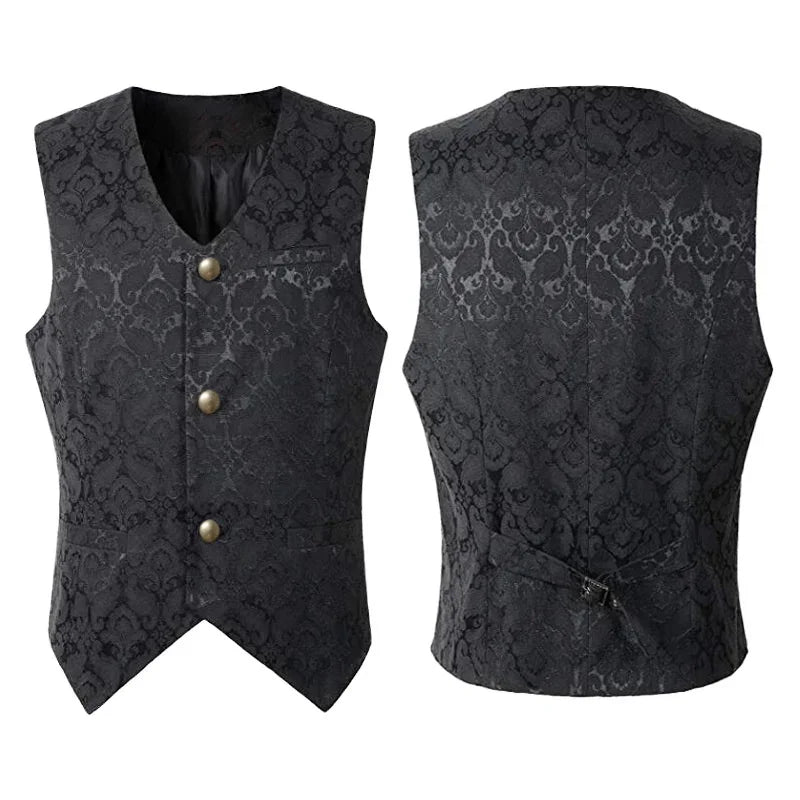 2024  Vest Men Renaissance Steampunk Coat Gothic Jacquard Waistcoat Single Breasted Business Formal Dress Vest for Suit