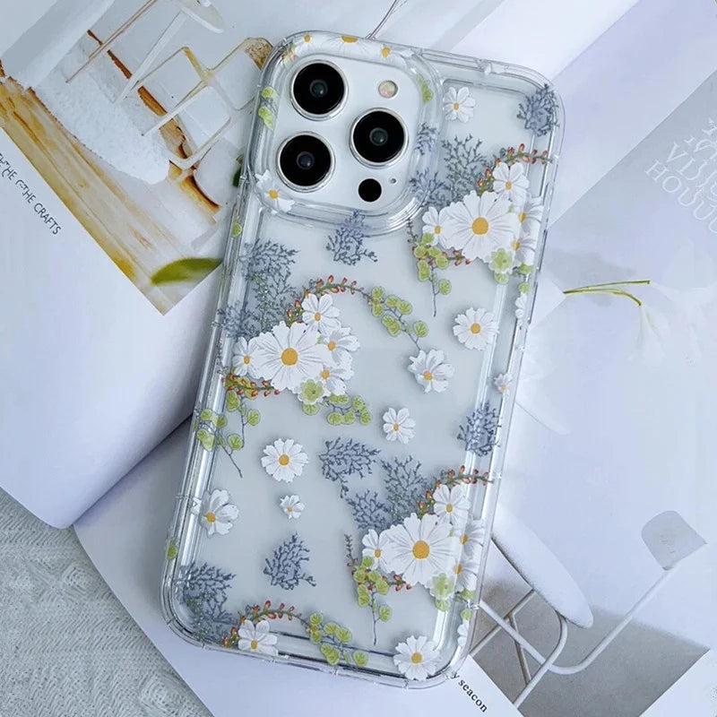 Trendy Flower Pattern Transparent Case For iPhone 17 Air 16 15 Pro Max 16E 14 13 12 11 PRO XS X XR 7 8 Plus SE2 Soft Clear Cover