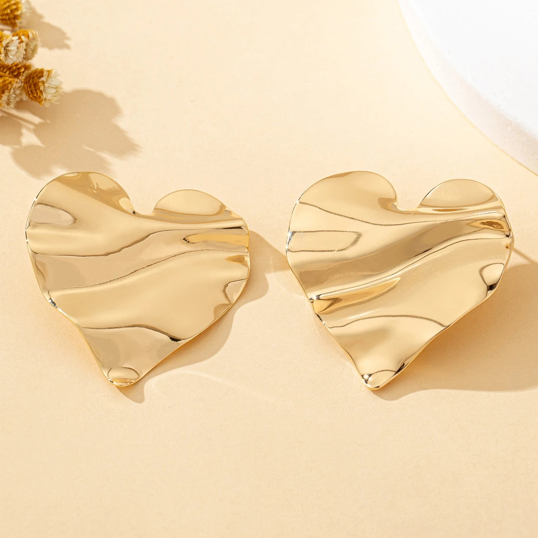 1pair Fashionable Heart Shaped Metal Earrings Valentine's Day Jewelry