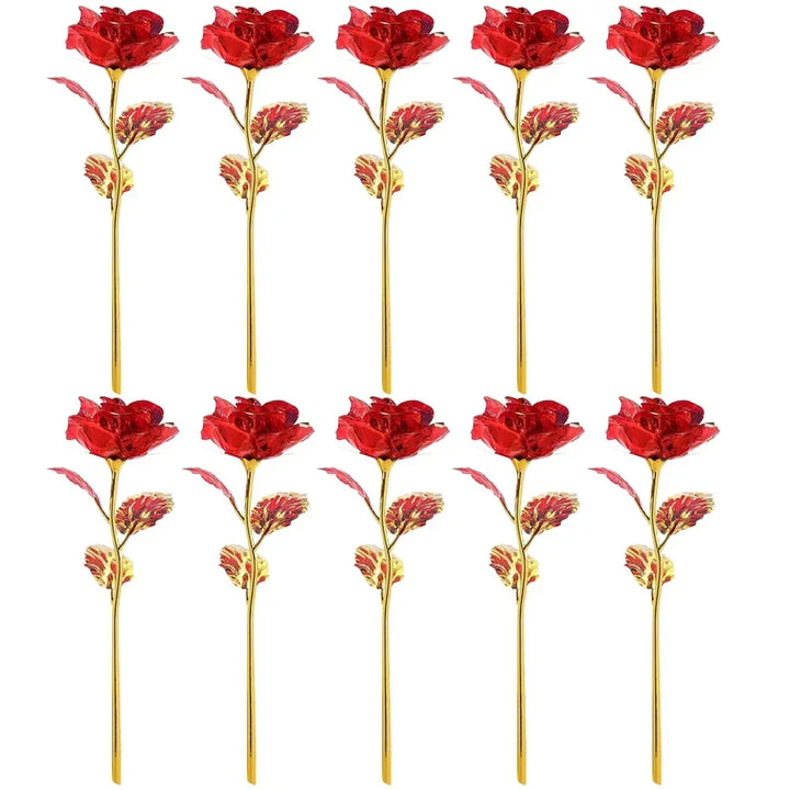 10PCS Valentine's Day Creative Gift 24K Foil Plated Rose Gold Rose Last Forever Love Wedding Decor Lover Roses Creative Gift