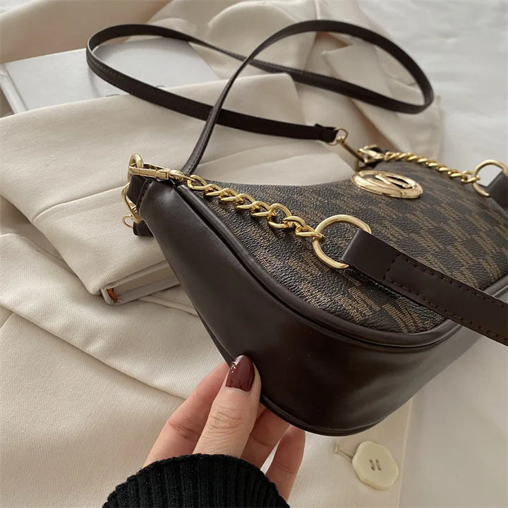 Vintage Style Handbag Crossbody Bag, Gold Letter 'M' Design Pu Leather Shoulder Messenger Bag, Synthetic Leather Tote Bag, Purse
