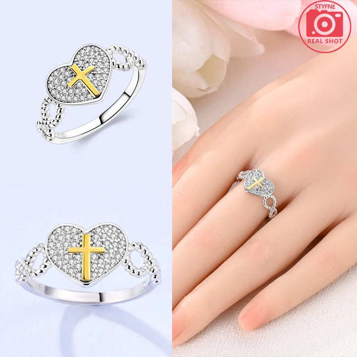 2025 Valentine's Day 925 Silver Black & Pink Heart Shiny Zircon Rings Trendy Ring for Women Love Gift DIY Fine Jewelry