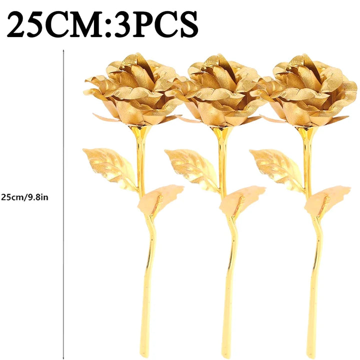 1/3Pcs Golden Foil Roses Valentine Day Gifts Simulation Flowers Artificial Roses Beauty Golden Flowers for Wedding Decoration