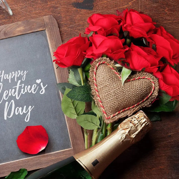 Yannew 5pcs Velvet Artificial Rose Flowers with Long Stem Valentines Day Red Gift Roses for DIY Wedding Bouquets Home Room Decor