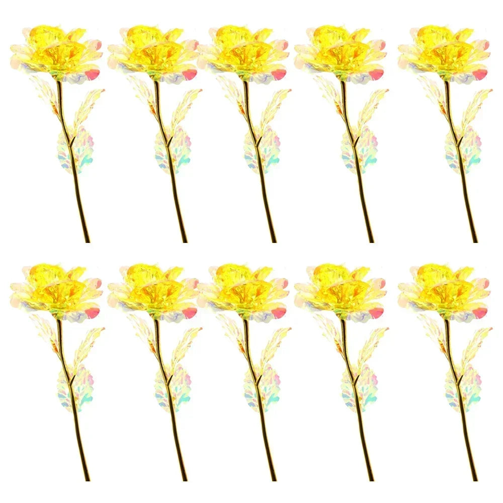 10PCS Valentine's Day Creative Gift 24K Foil Plated Rose Gold Rose Last Forever Love Wedding Decor Lover Roses Creative Gift