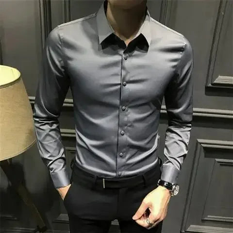 Clothes Business Male Top Plain with Print Men's Shirt and Blouse White Long Sleeve Elegant Hipster Silk Designer Cheap Brand I
