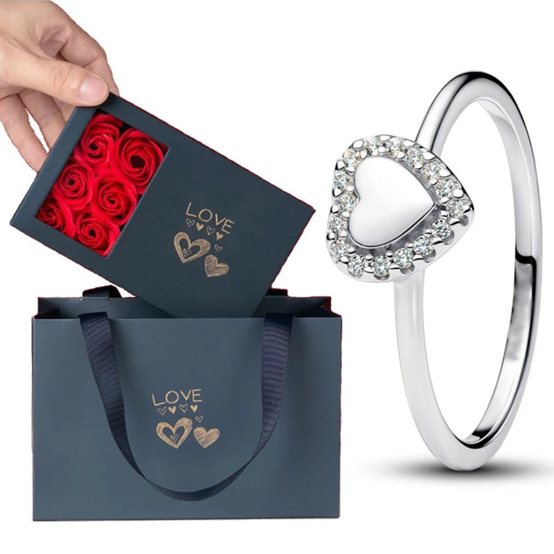 2025 New Heart Ring for Romantic Valentine's Day Zircon Ring Versatile for Daily Wear Minimalist Sweet Gift for Her