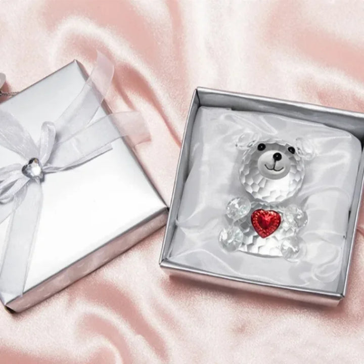 Valentines Day Gift I Love You Crystal Bear Glass Artificial Rose Flowers Mothers Day Wedding Party Gift for Guests Home Decor