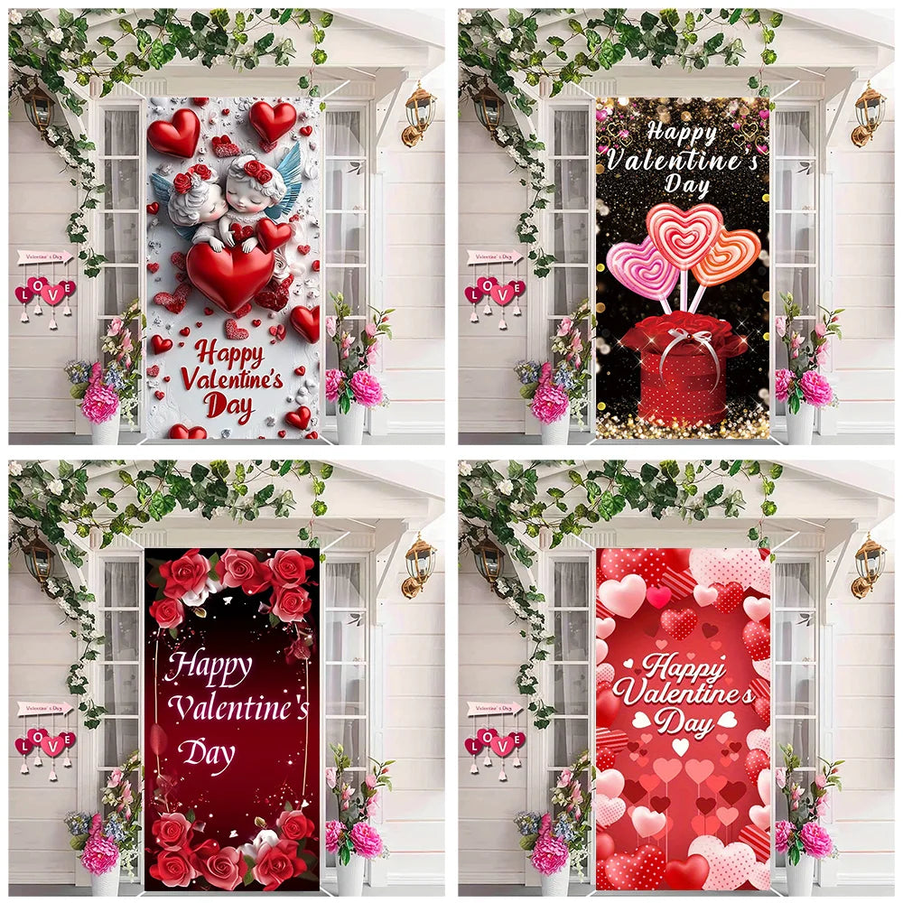Valentine's Day Door Cover Banner Red Roses Love Photography Background Decoration Wedding Bride Mother's Day Party Supplies