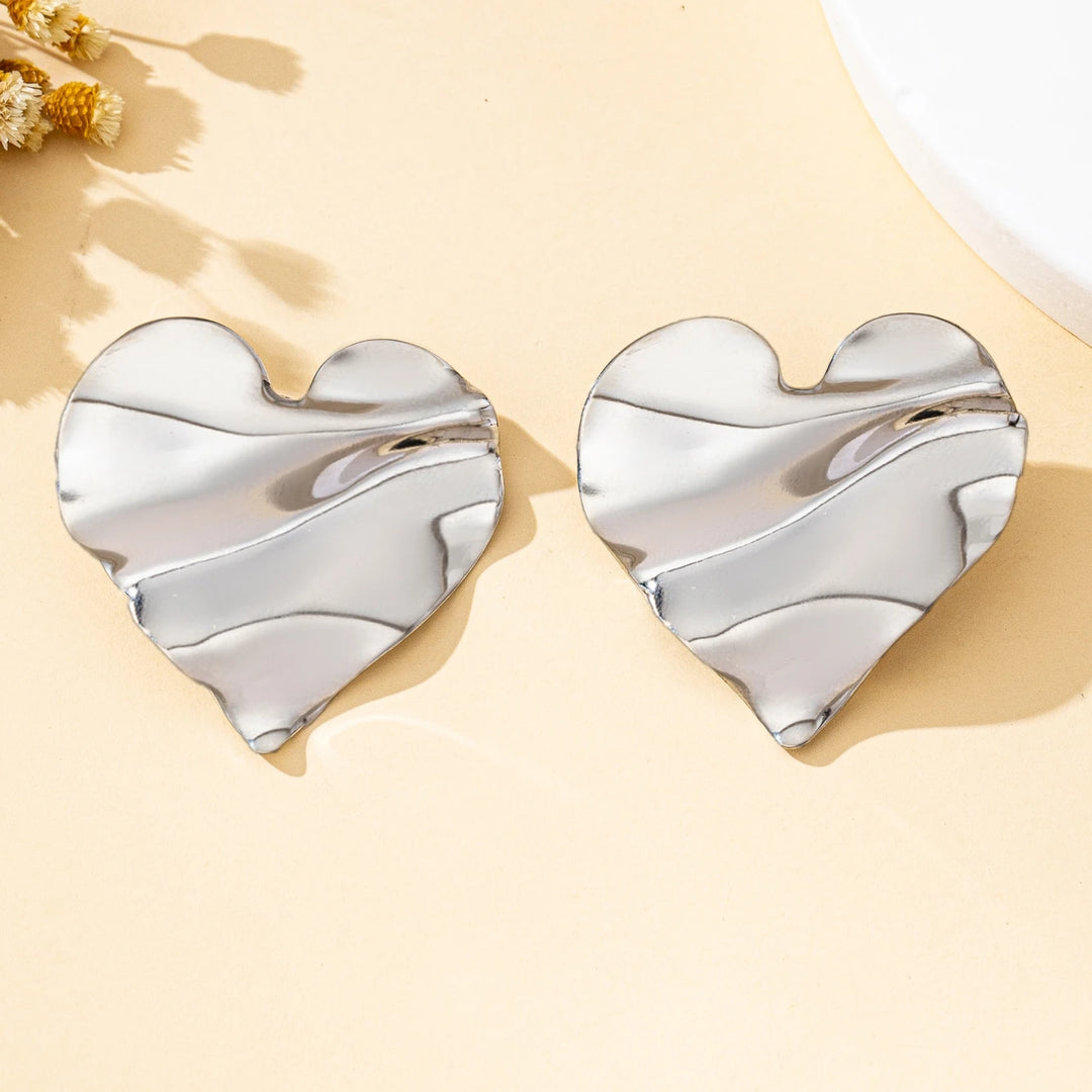 1pair Fashionable Heart Shaped Metal Earrings Valentine's Day Jewelry