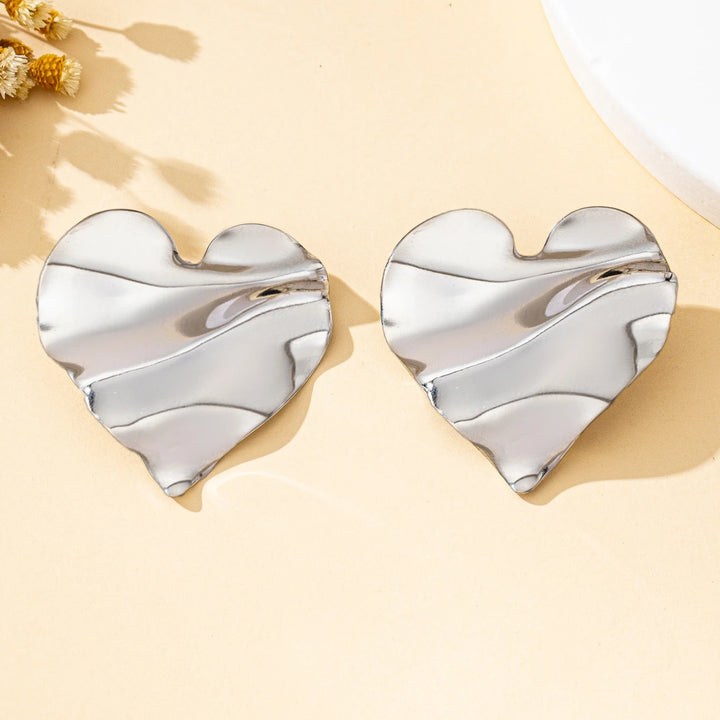 1pair Fashionable Heart Shaped Metal Earrings Valentine's Day Jewelry