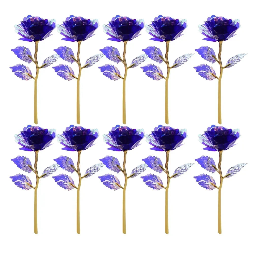 10PCS Valentine's Day Creative Gift 24K Foil Plated Rose Gold Rose Last Forever Love Wedding Decor Lover Roses Creative Gift