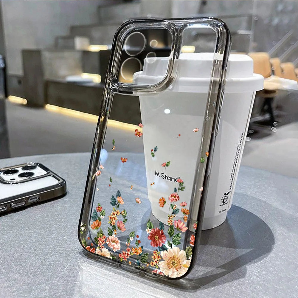 Transparent Flower Phone Case For iPhone 11 Case for iPhone 13 16 15 14 12 17 Pro Max XR XS 7 8 SE Aesthetic Floral Cover Funda