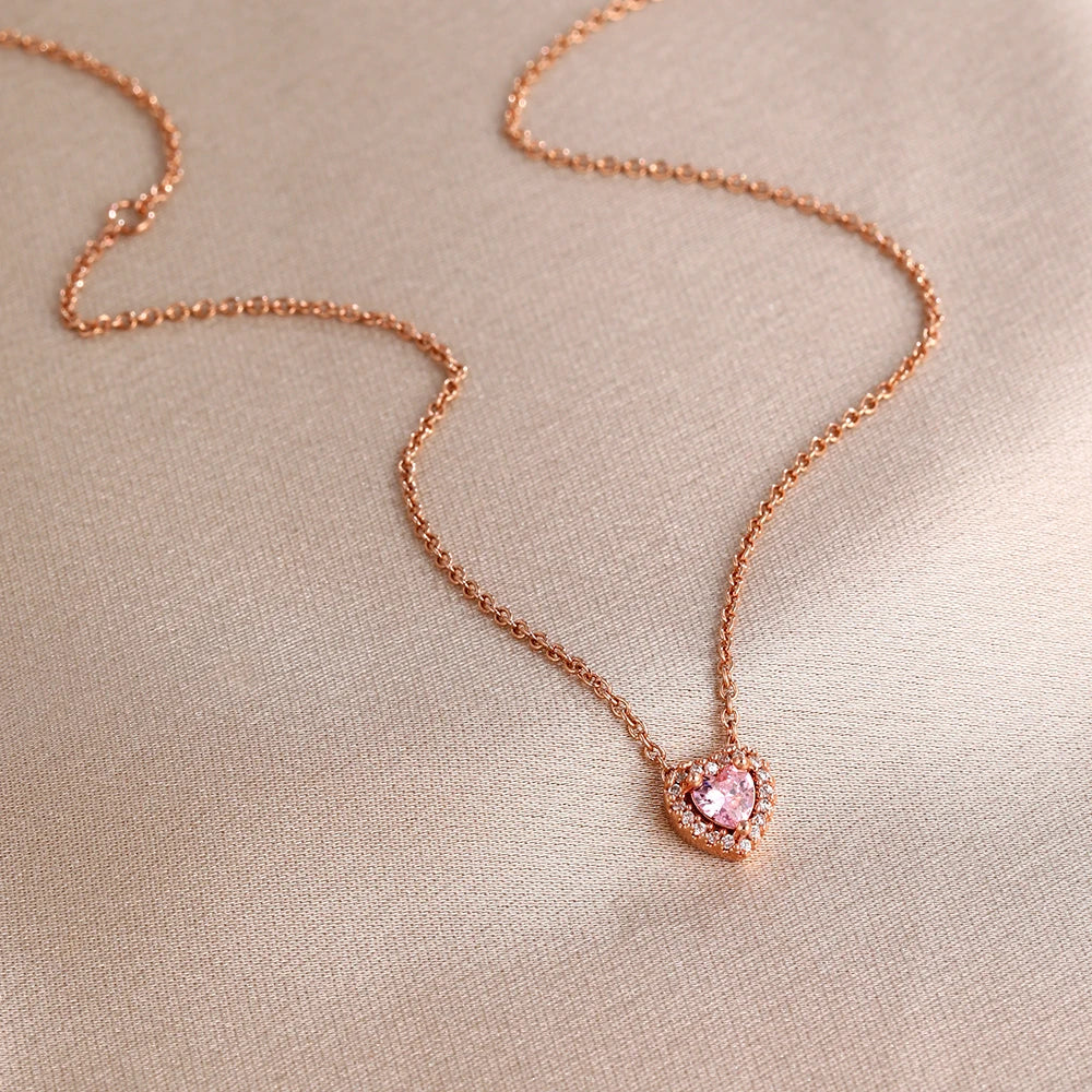 Collier Saint-Valentin Argent 925 Carré Rose Rouge - Bijou Romantique Femme