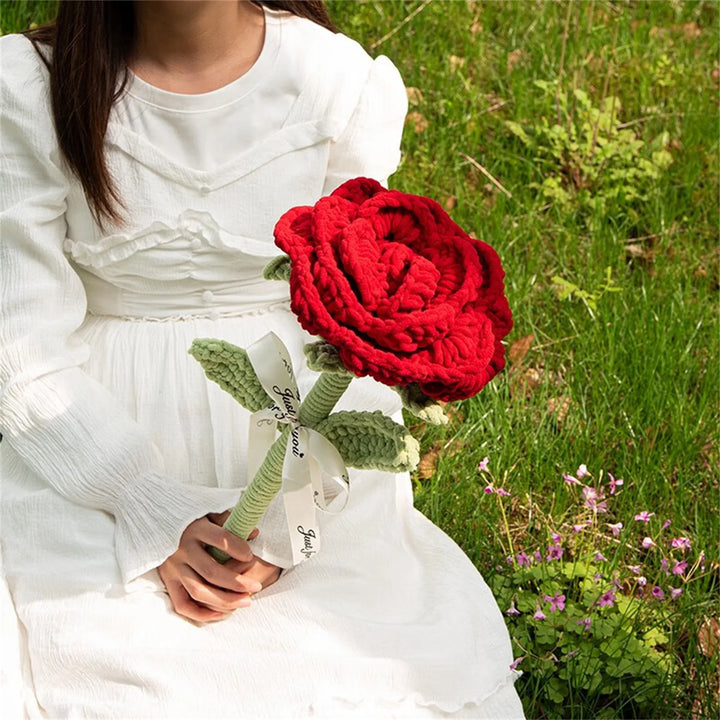 Valentine's Day Knitted Rose Handmade Knitting Flower Artificial Flowers Simulated Roses Holiday Gifts For Couples