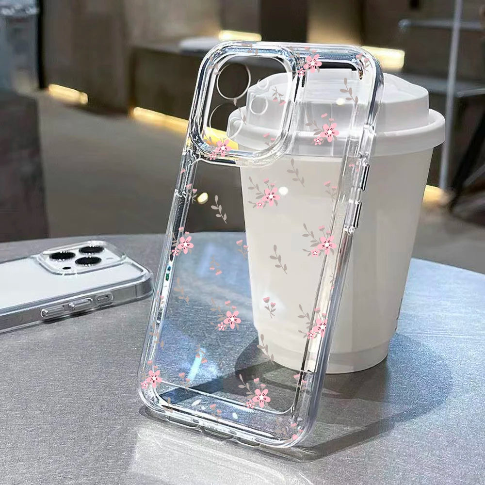 Transparent Flower Phone Case For iPhone 11 Case for iPhone 13 16 15 14 12 17 Pro Max XR XS 7 8 SE Aesthetic Floral Cover Funda