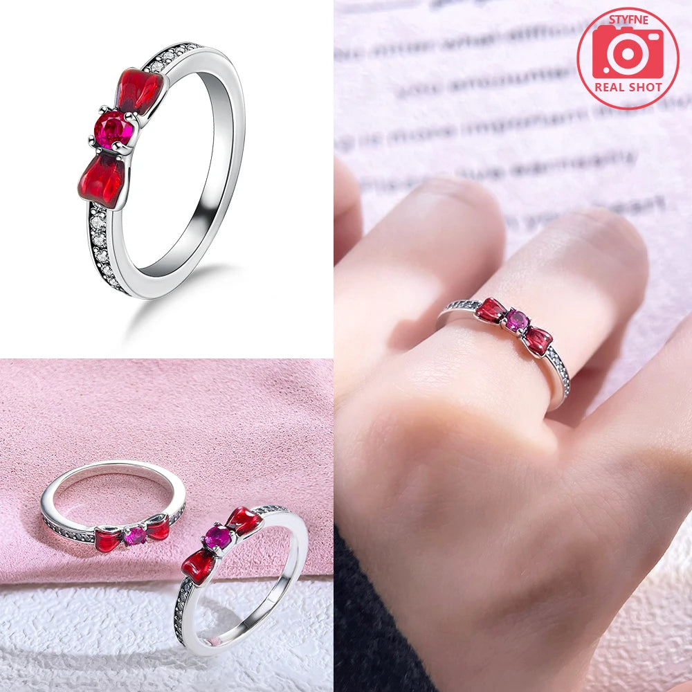 2025 Valentine's Day 925 Silver Black & Pink Heart Shiny Zircon Rings Trendy Ring for Women Love Gift DIY Fine Jewelry