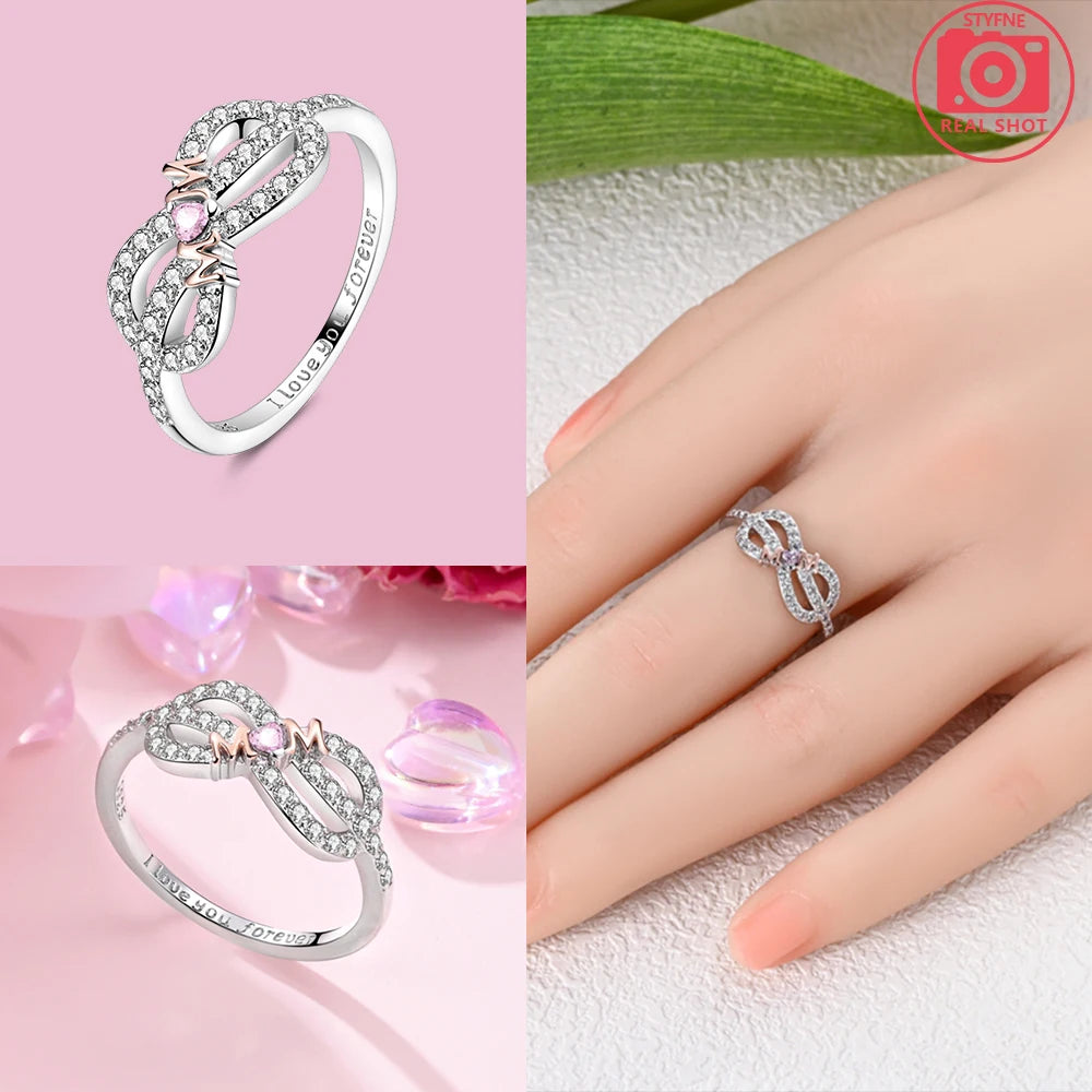 2025 Valentine's Day 925 Silver Black & Pink Heart Shiny Zircon Rings Trendy Ring for Women Love Gift DIY Fine Jewelry