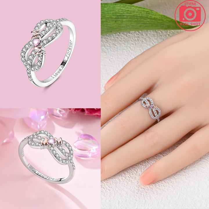 2025 Valentine's Day 925 Silver Black & Pink Heart Shiny Zircon Rings Trendy Ring for Women Love Gift DIY Fine Jewelry