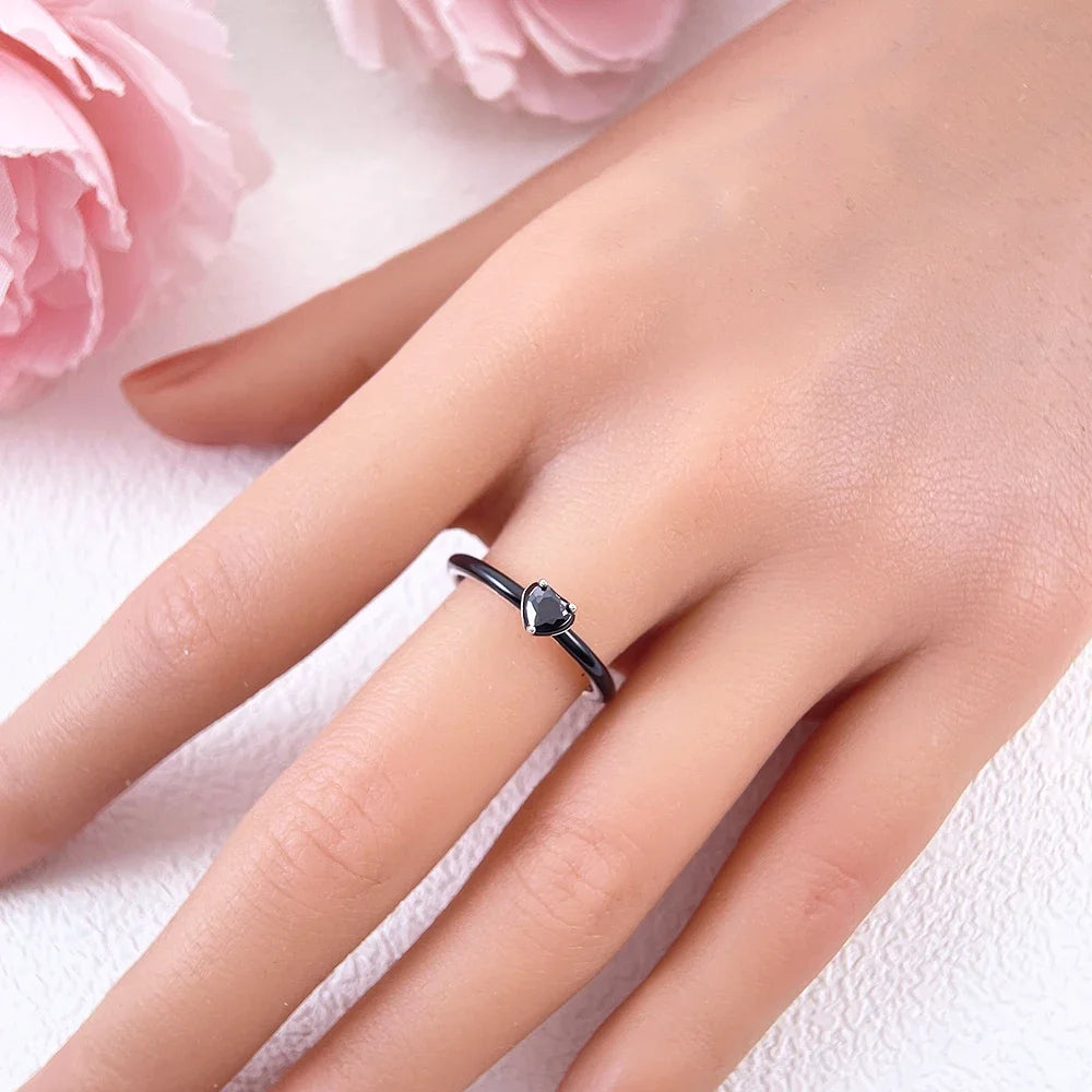 2025 Valentine's Day 925 Silver Black & Pink Heart Shiny Zircon Rings Trendy Ring for Women Love Gift DIY Fine Jewelry