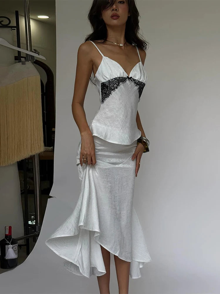 Ensemble 2 Pièces Saint-Valentin Dentelle - Camisole + Jupe Sirène Sexy Femme