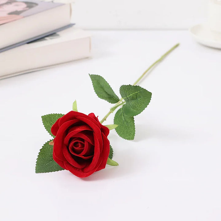 Yannew 5pcs Velvet Artificial Rose Flowers with Long Stem Valentines Day Red Gift Roses for DIY Wedding Bouquets Home Room Decor