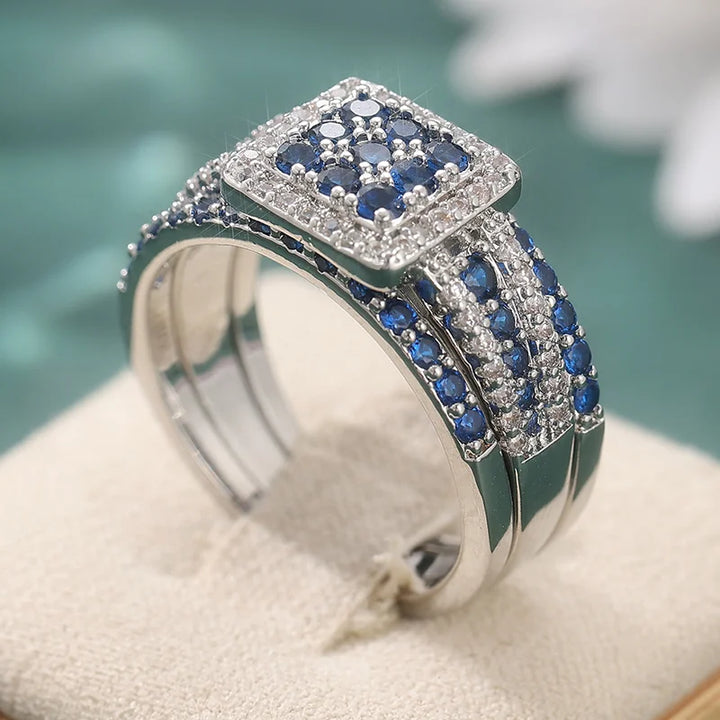 A Three-piece Set of Fashionable and Glittering Square Rings, The Perfect Valentine's Day Gift for Elegant Ladies