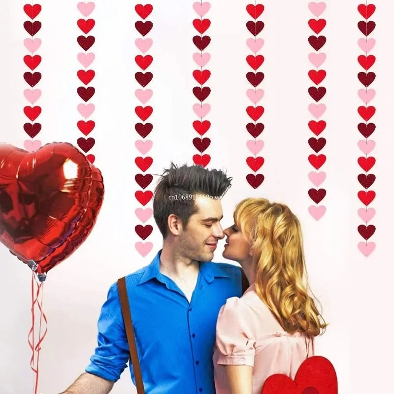 Valentine Hanging Banner Garland Bunting Red Love Heart Paper Banner Door Hanging Ornament Wedding Birthday Party Decoration