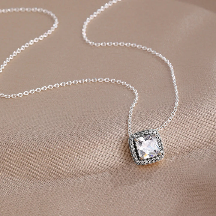 Collier Saint-Valentin Argent 925 Carré Rose Rouge - Bijou Romantique Femme