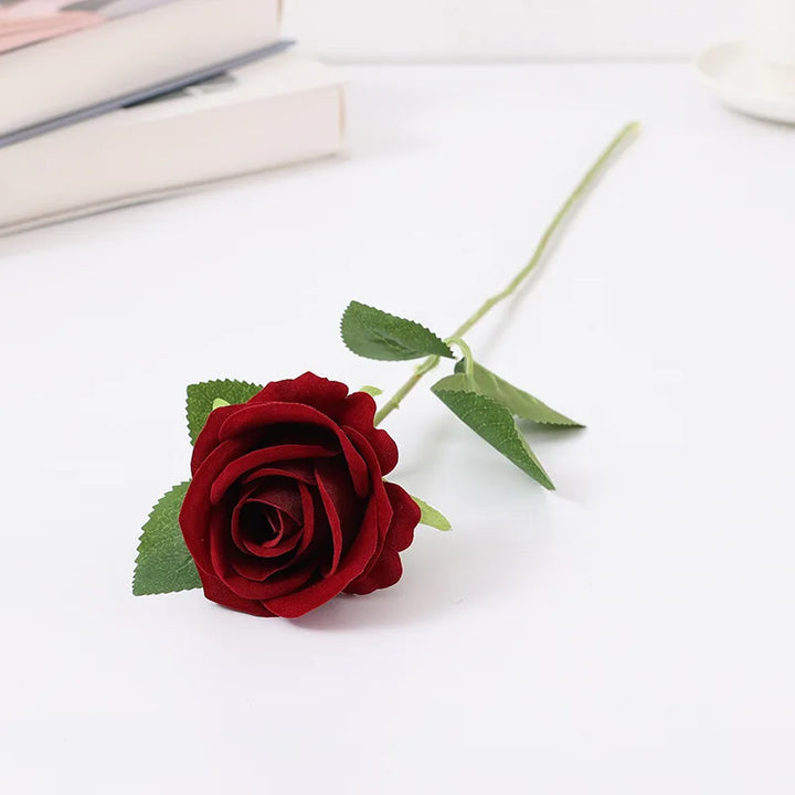 Yannew 5pcs Velvet Artificial Rose Flowers with Long Stem Valentines Day Red Gift Roses for DIY Wedding Bouquets Home Room Decor