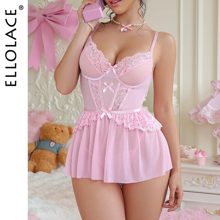 Lingerie Saint-Valentin Romantique - Ensemble 2 Pièces Dentelle Col V Sexy