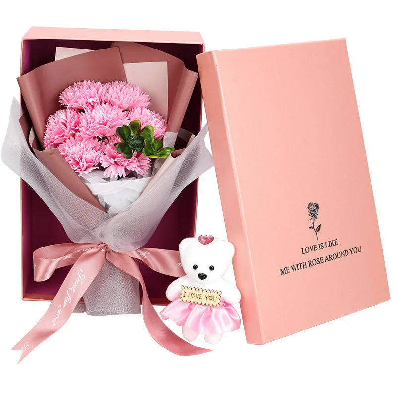Valentine's Day Artificial Flowers 7 Rose Soap Bouquet Gift Box Teddy Bear Flower Creative Valentine's Day Gift Home Decor