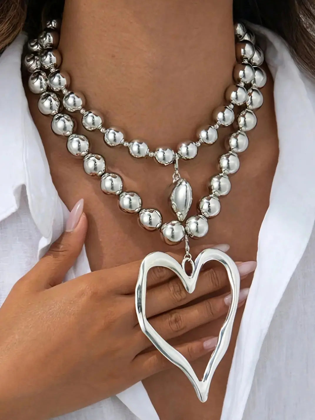 Bohemian style exaggerated large bead heart-shaped pendant necklace set, Valentine's Day jewelry gift for girlfriend