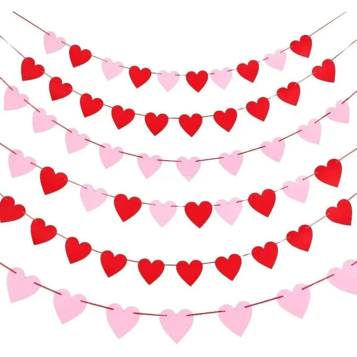 Valentine Hanging Banner Garland Bunting Red Love Heart Paper Banner Door Hanging Ornament Wedding Birthday Party Decoration
