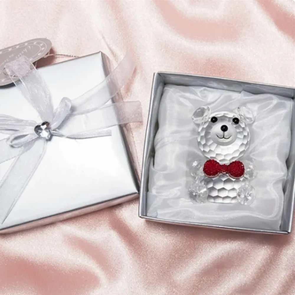 Valentines Day Gift I Love You Crystal Bear Glass Artificial Rose Flowers Mothers Day Wedding Party Gift for Guests Home Decor