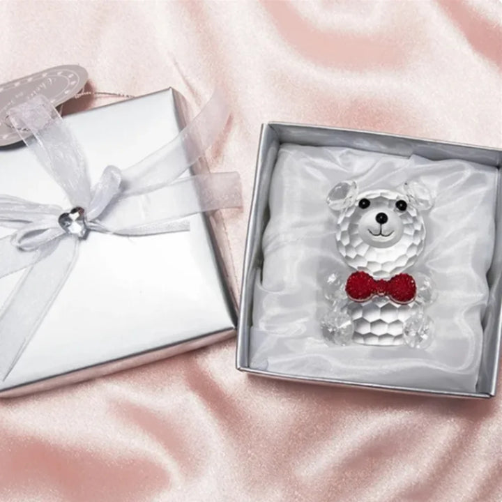 Valentines Day Gift I Love You Crystal Bear Glass Artificial Rose Flowers Mothers Day Wedding Party Gift for Guests Home Decor