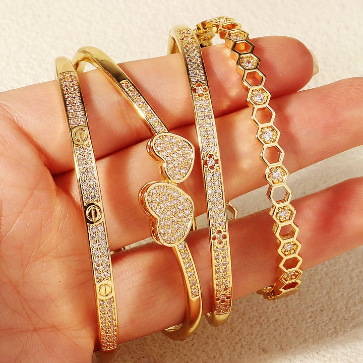 QYY Valentine's Day Simple Fashion Copper with Zirconia Open Bracelet Classic Woman's Jewelry Everyday Bracelets As Gifts