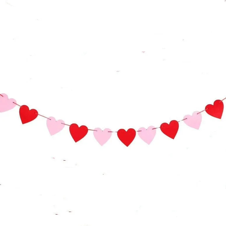 Valentine Hanging Banner Garland Bunting Red Love Heart Paper Banner Door Hanging Ornament Wedding Birthday Party Decoration