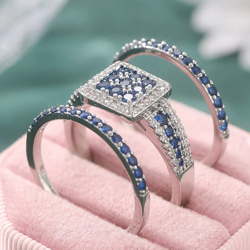 A Three-piece Set of Fashionable and Glittering Square Rings, The Perfect Valentine's Day Gift for Elegant Ladies