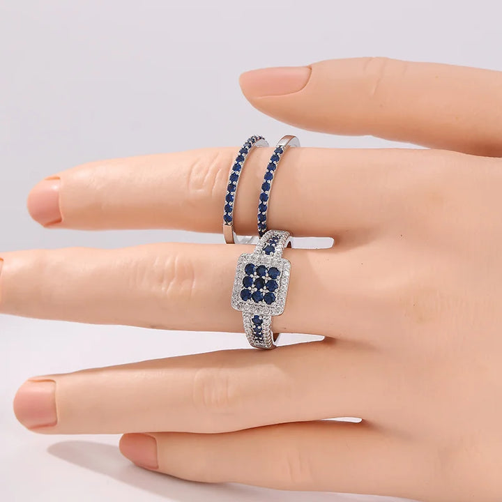 A Three-piece Set of Fashionable and Glittering Square Rings, The Perfect Valentine's Day Gift for Elegant Ladies