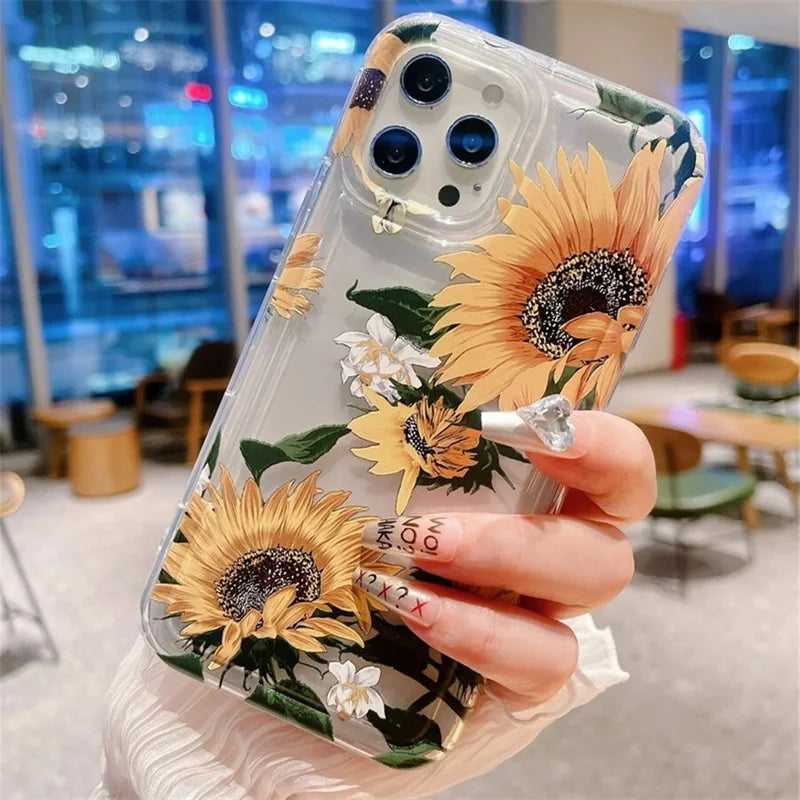 Trendy Flower Pattern Transparent Case For iPhone 17 Air 16 15 Pro Max 16E 14 13 12 11 PRO XS X XR 7 8 Plus SE2 Soft Clear Cover